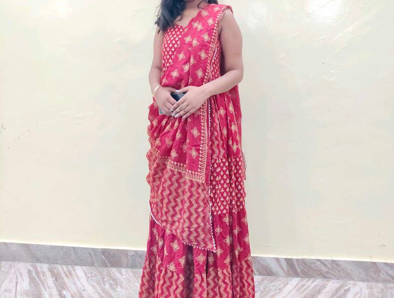 Long Kurta With Dupatta Red Maroon