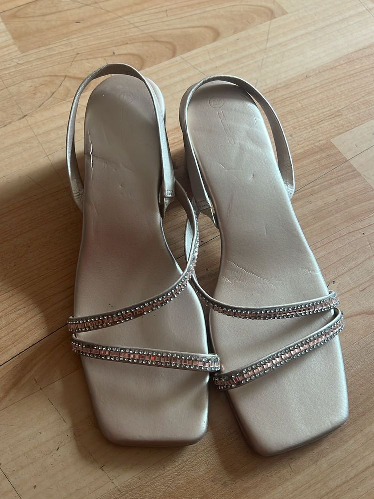Champagne Gold Block Heel Sandals