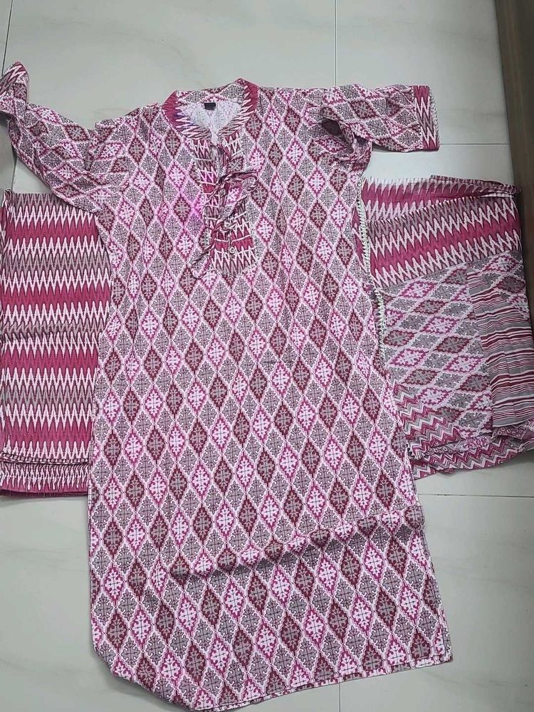 Pink Diamond Print Kurti Set