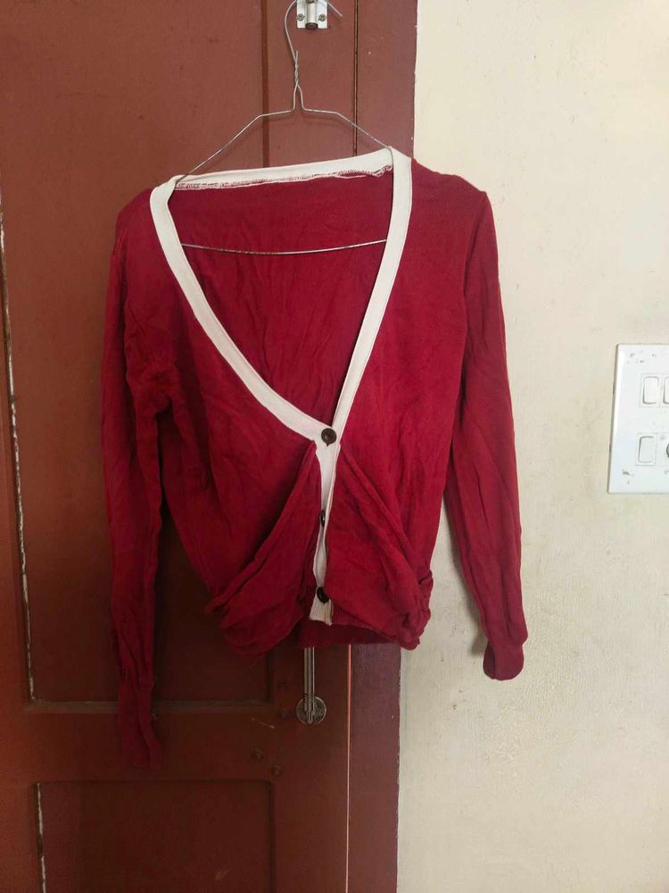 Rust Cardigan with White Trim