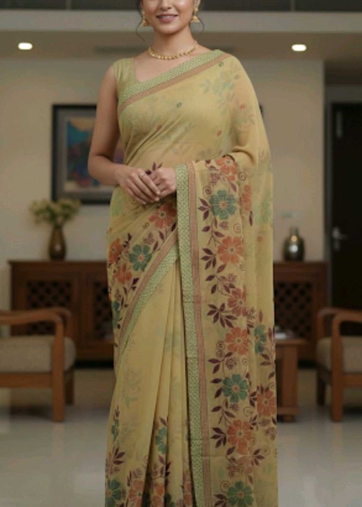 Elegant Floral Print Saree