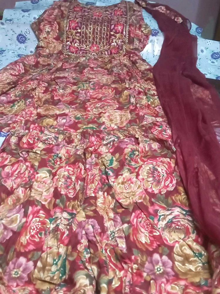 Floral Anarkali Kurta with Dupatta