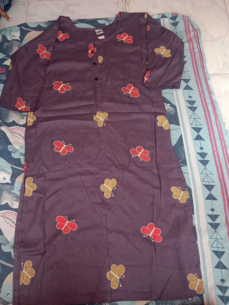 Purple Floral M Size Kurti