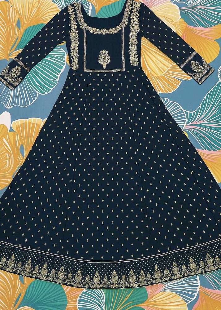 Elegant Black &amp; Gold Embroidered Dress