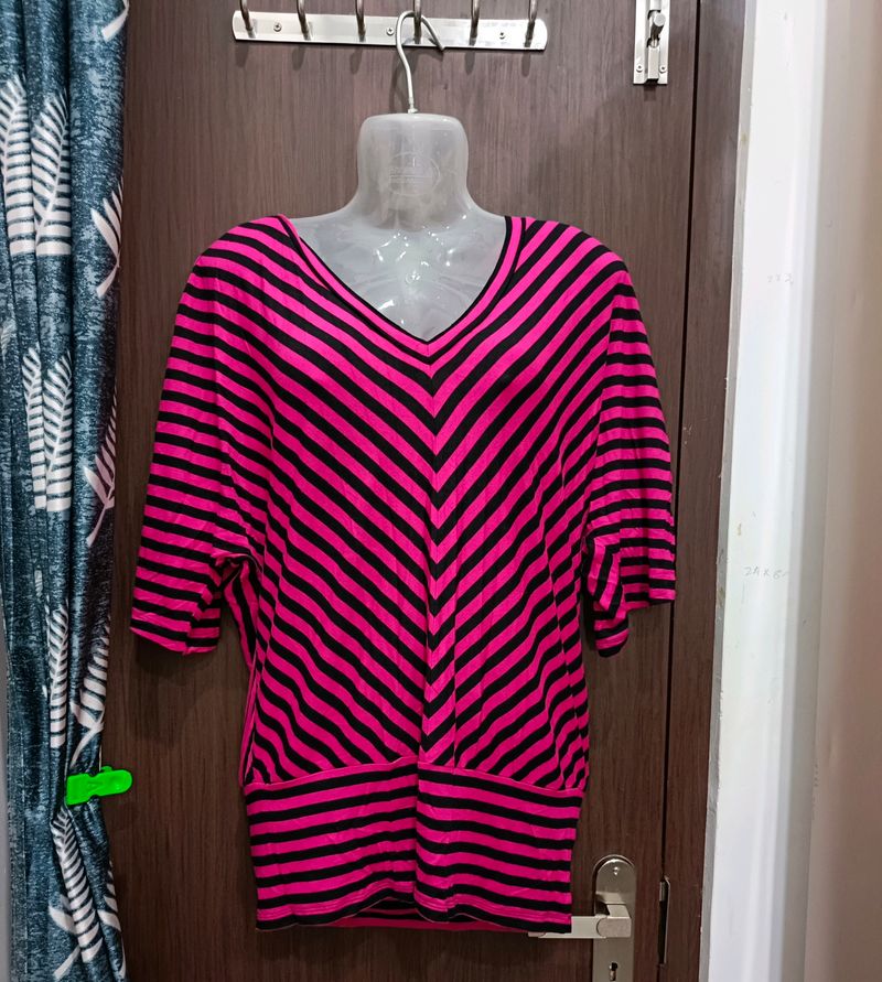 Pink And Black Stripped Top