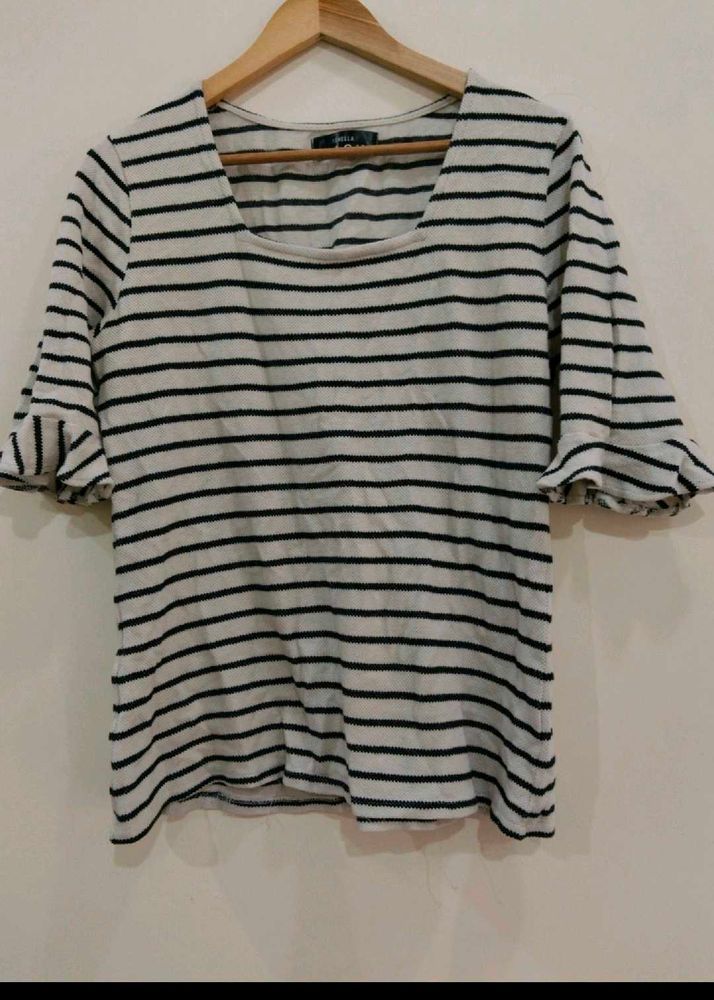Femella Balck White Striped Korean Top Size L