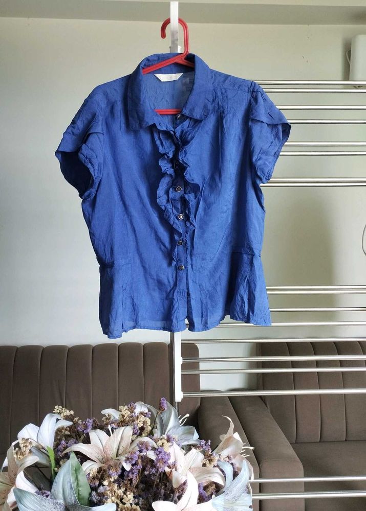 Blue Ruffled Blouse