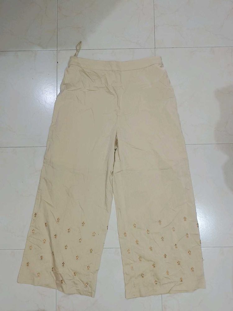 Embroidered Wide Leg Pants