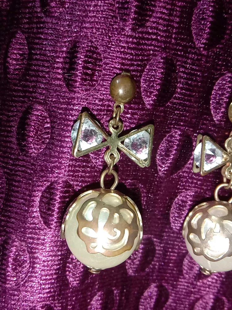 Bow &amp; Pearl Drop Earrings