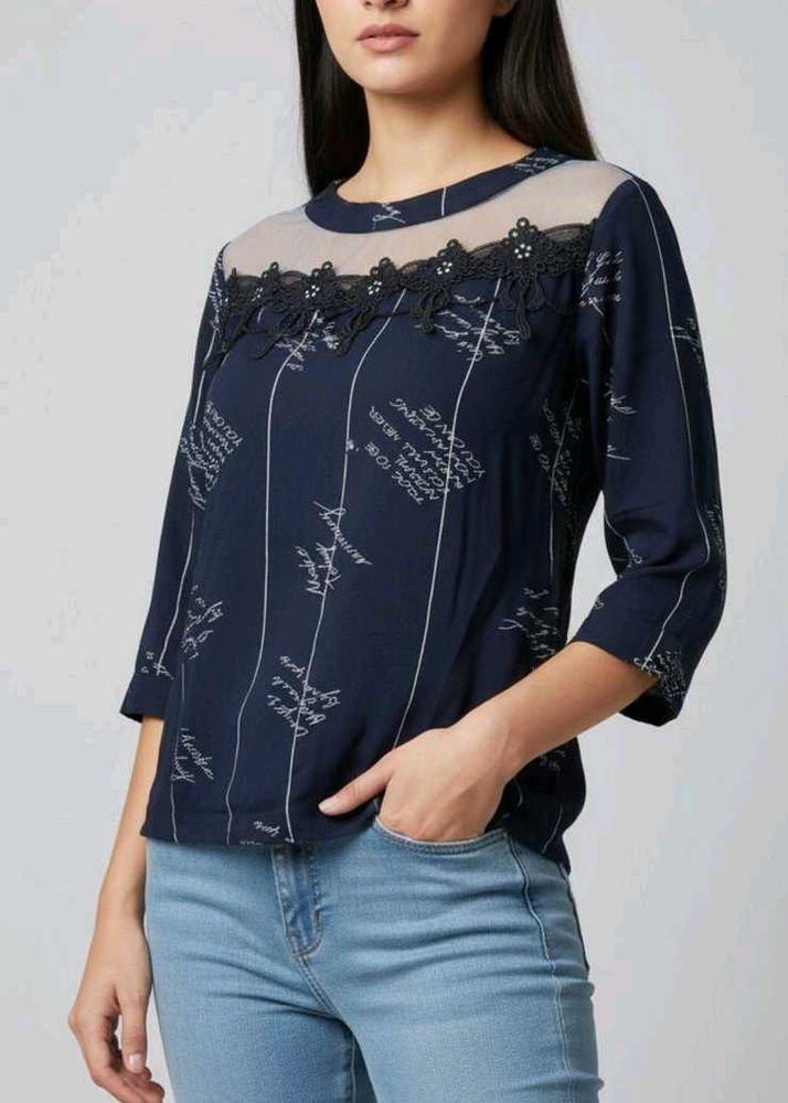 Navy Blue Sheer Top