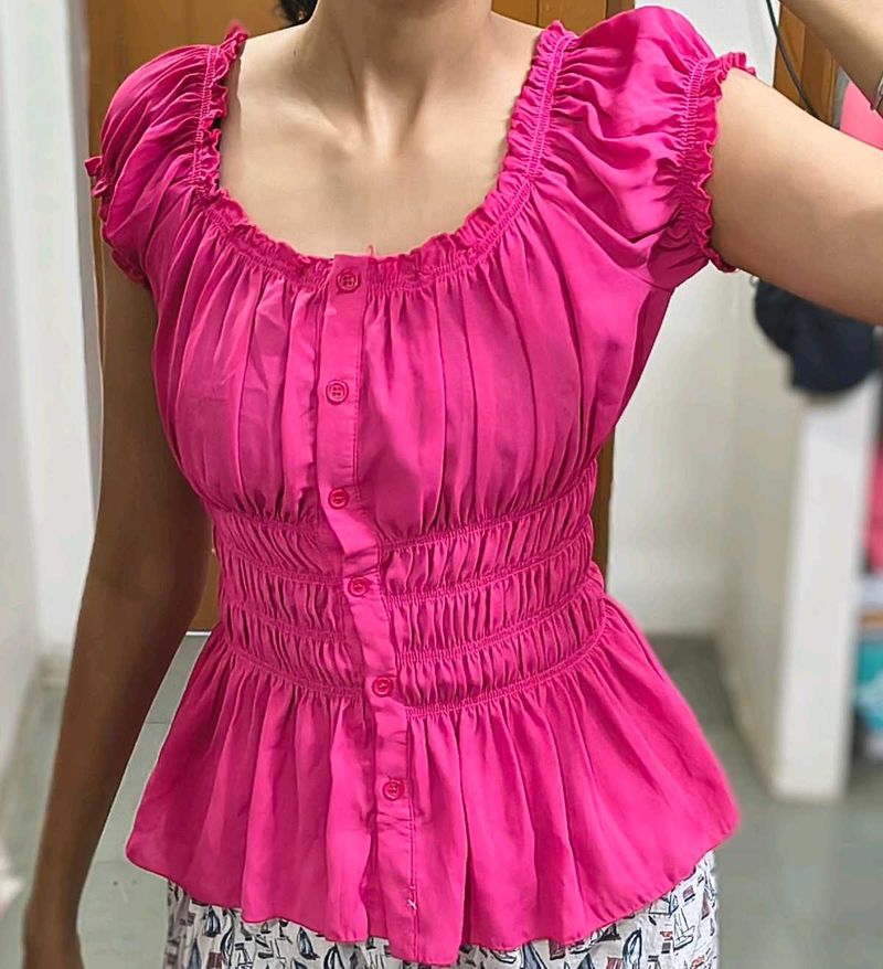 Pink off shoulder Peplum Top
