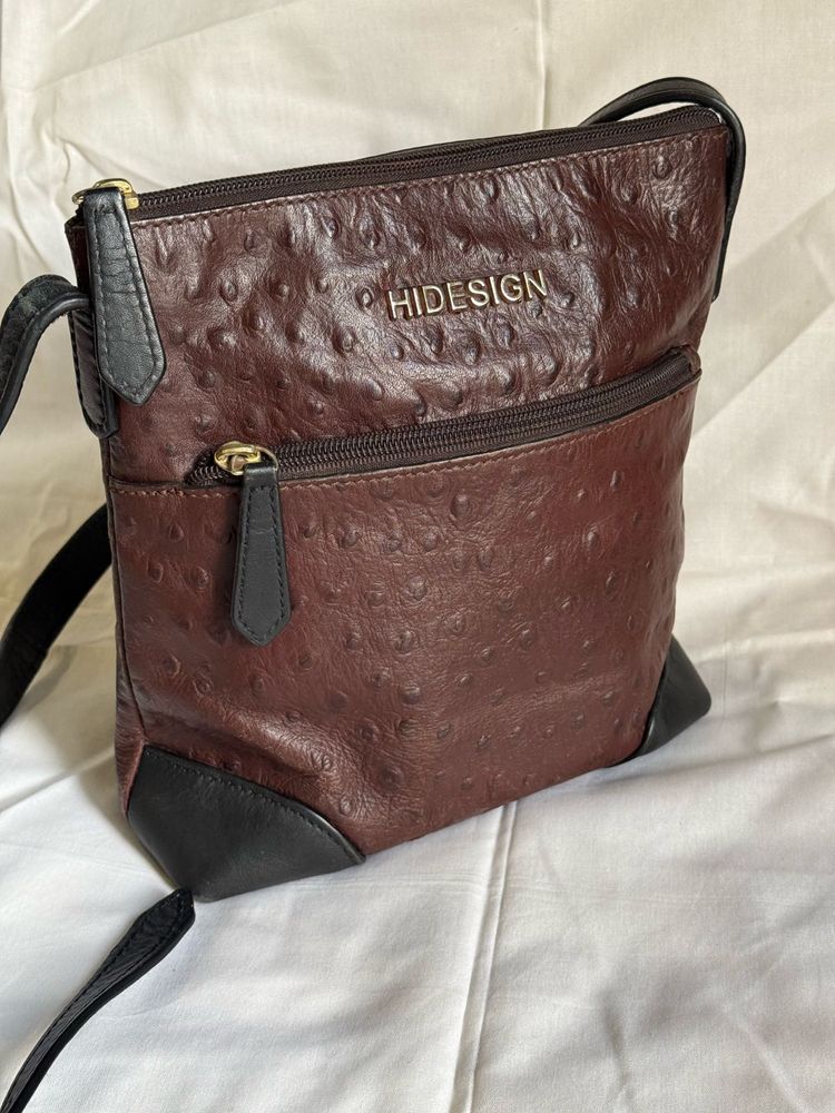 Pure Leather Hidesign Brown &amp; Black Sling Bag