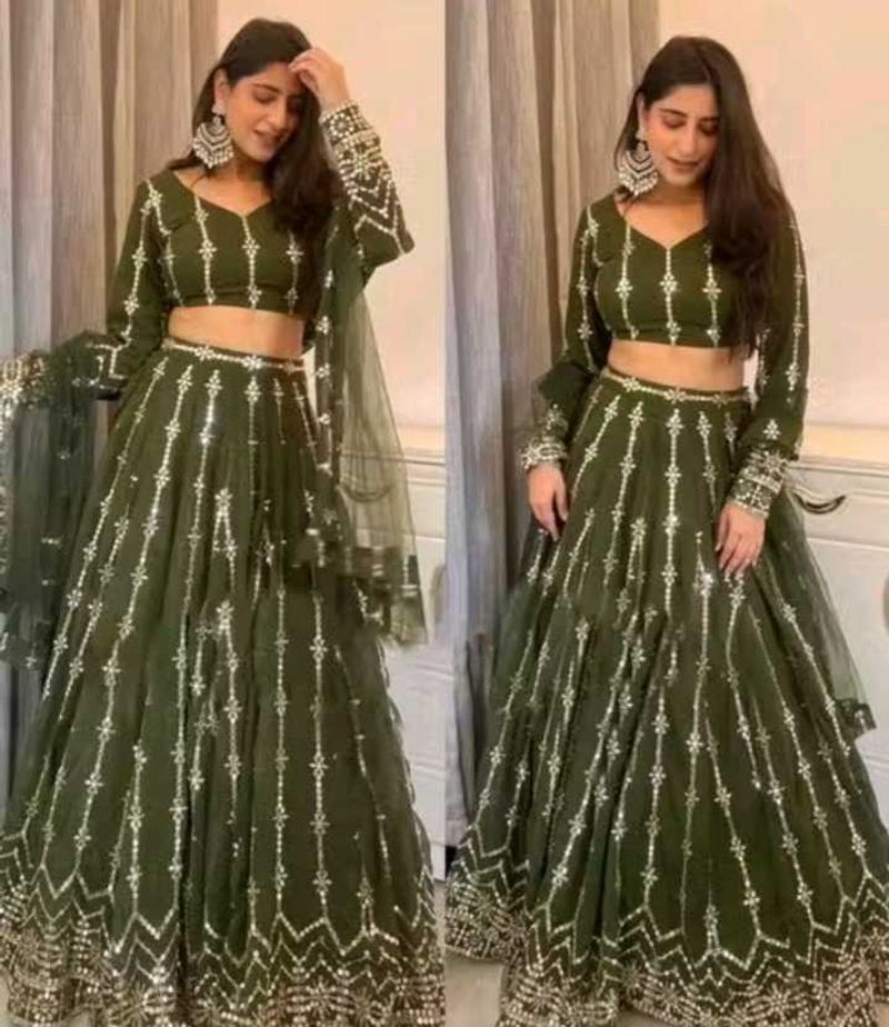 Gorgeous Green Embellished Lehenga Choli