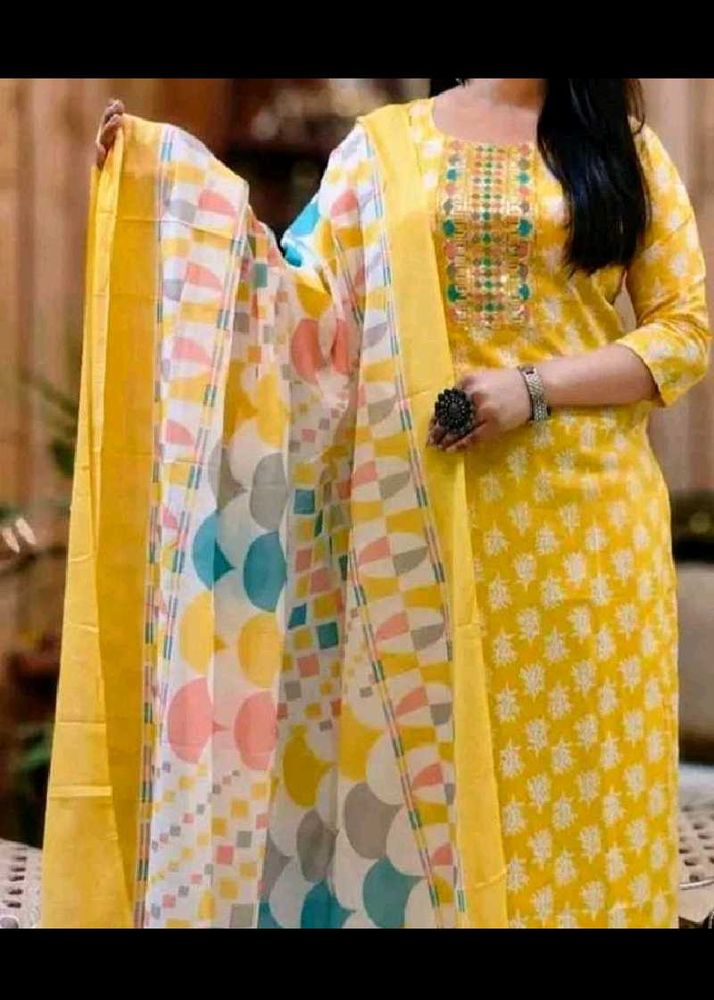 Yellow Printed Kurta Set