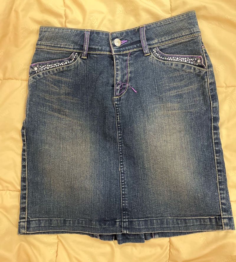 Denim Skirt with Embellishments