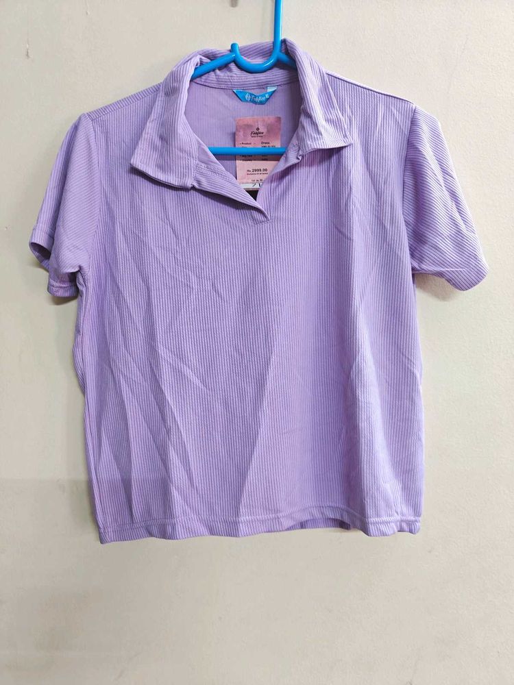 Lilac Ribbed Polo Top