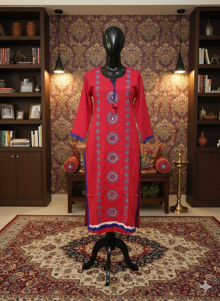 Red Embroidered Kurta