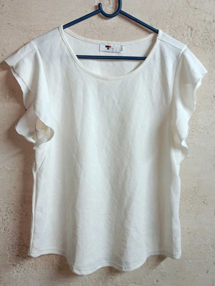 White Ruffle Sleeve Top