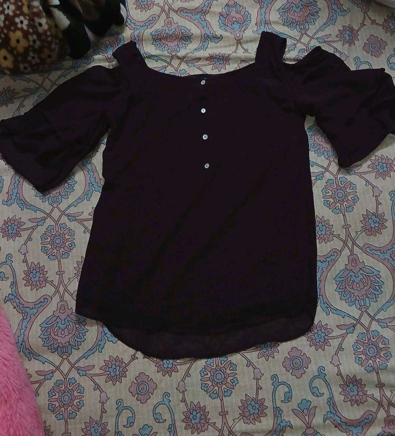 Wine Coloured Cold Shoulder Top