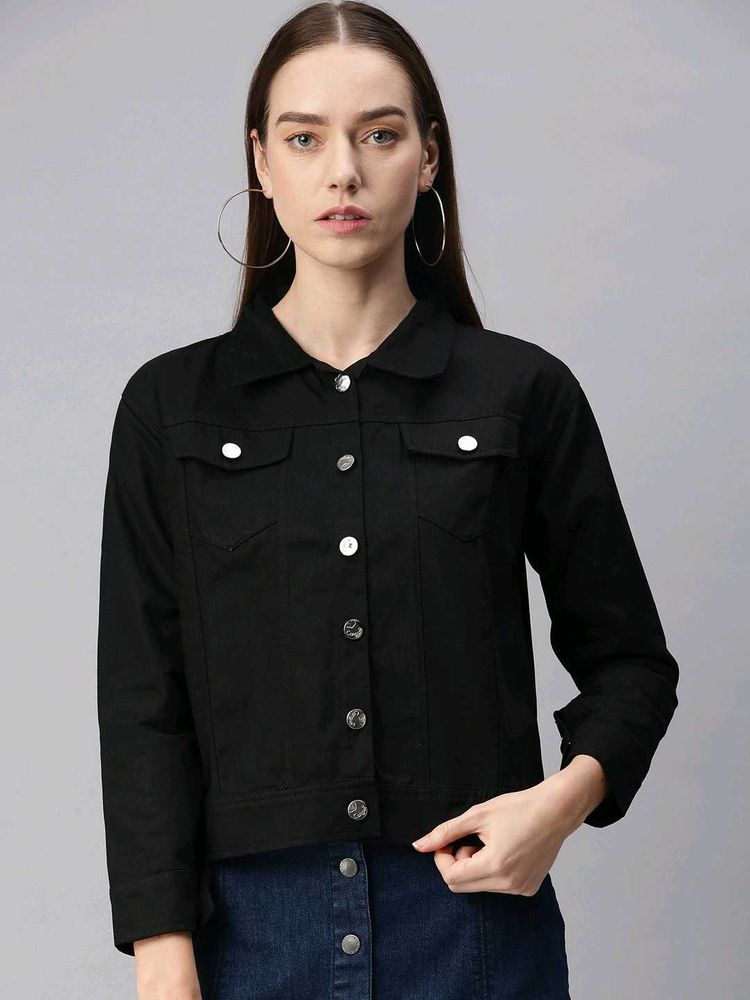 Stylish Black Denim Jacket, M Size
