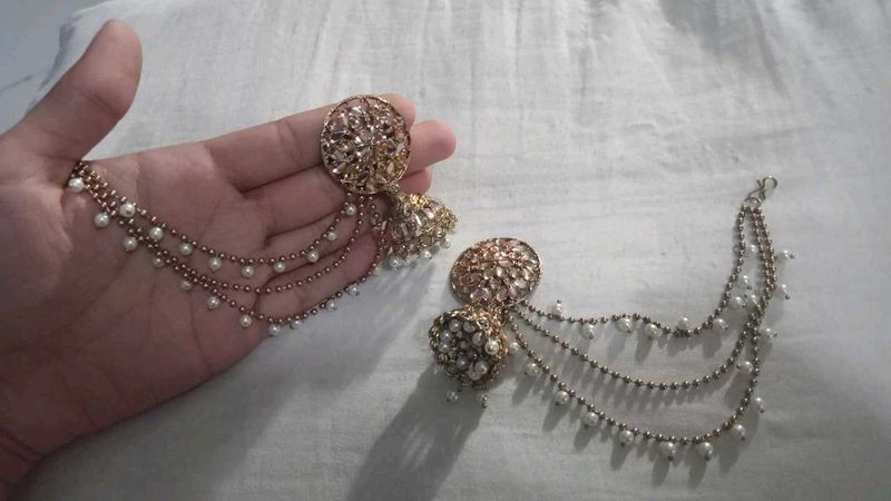 Elegant Jhumka Earrings with Pearl Details