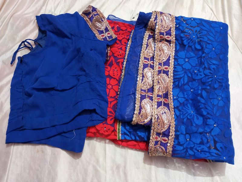 Designer Blue And Red Saree (Women)