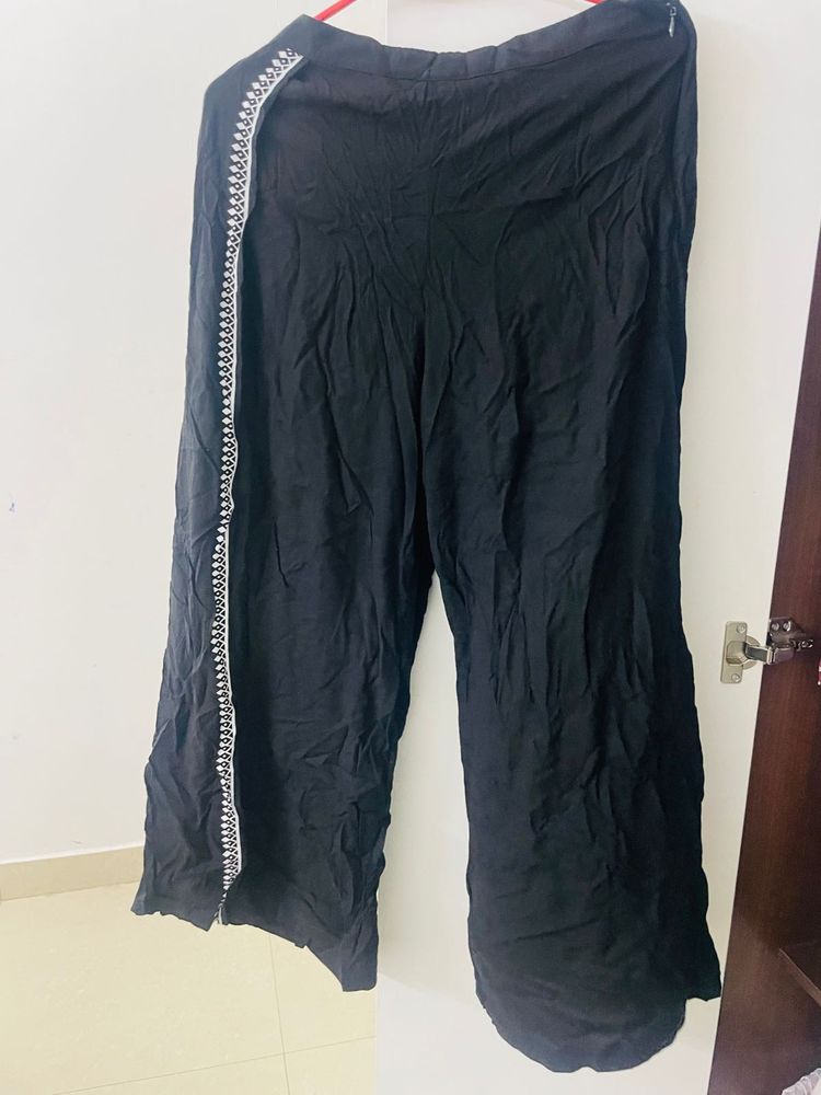 Black Overlap Palazzo Pants