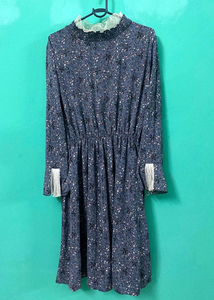 Navy-Blue Floral Dress