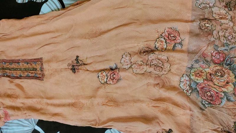 Peach Floral Embroidered Kurta
