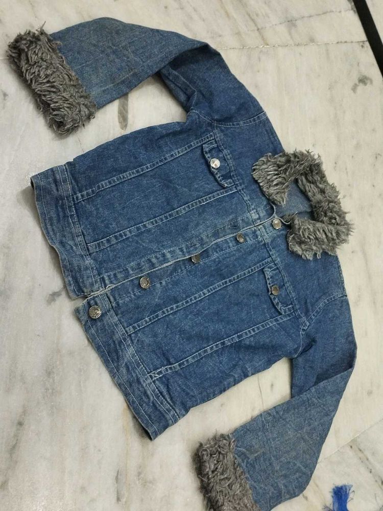 Denim Jacket with Fur Trim