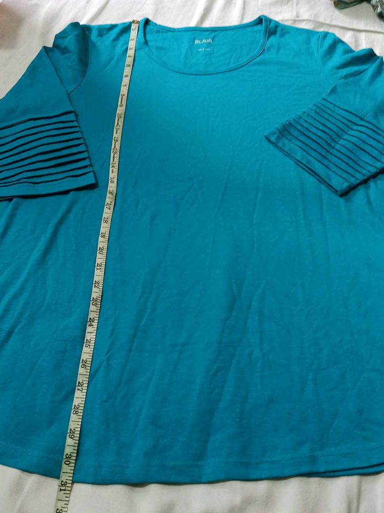 Blair Teal Striped Sleeve T-Shirt