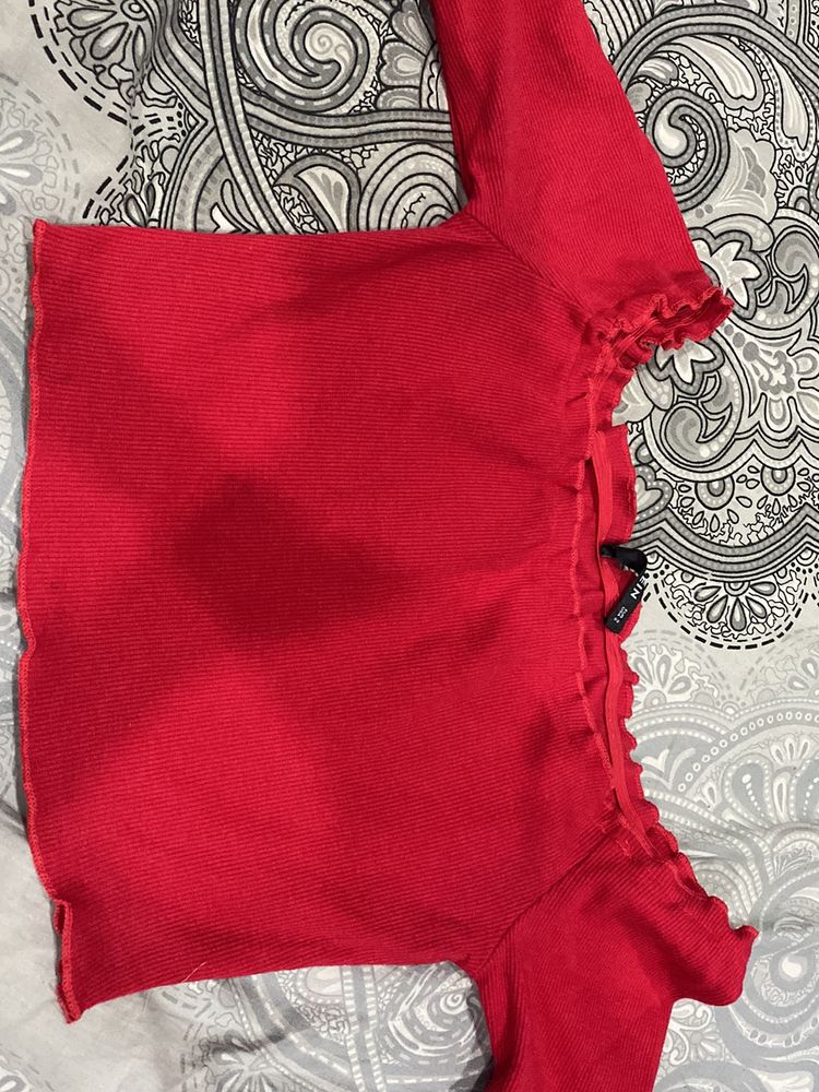 Shein Ribbed Red Crop Top Women