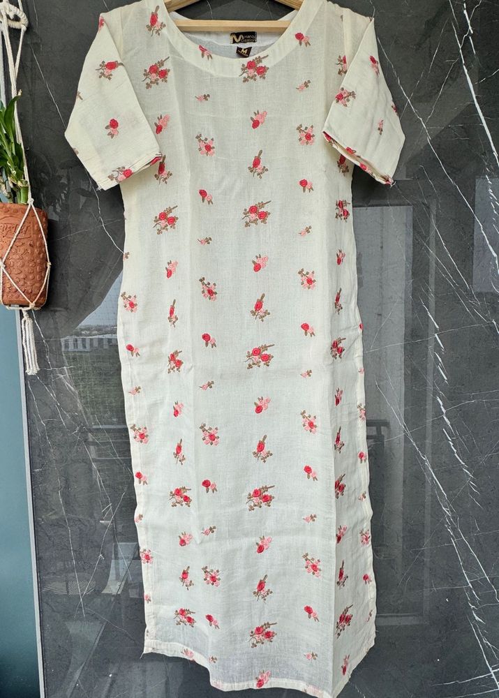 Floral Print Cotton Kurti With Churidar Pajama