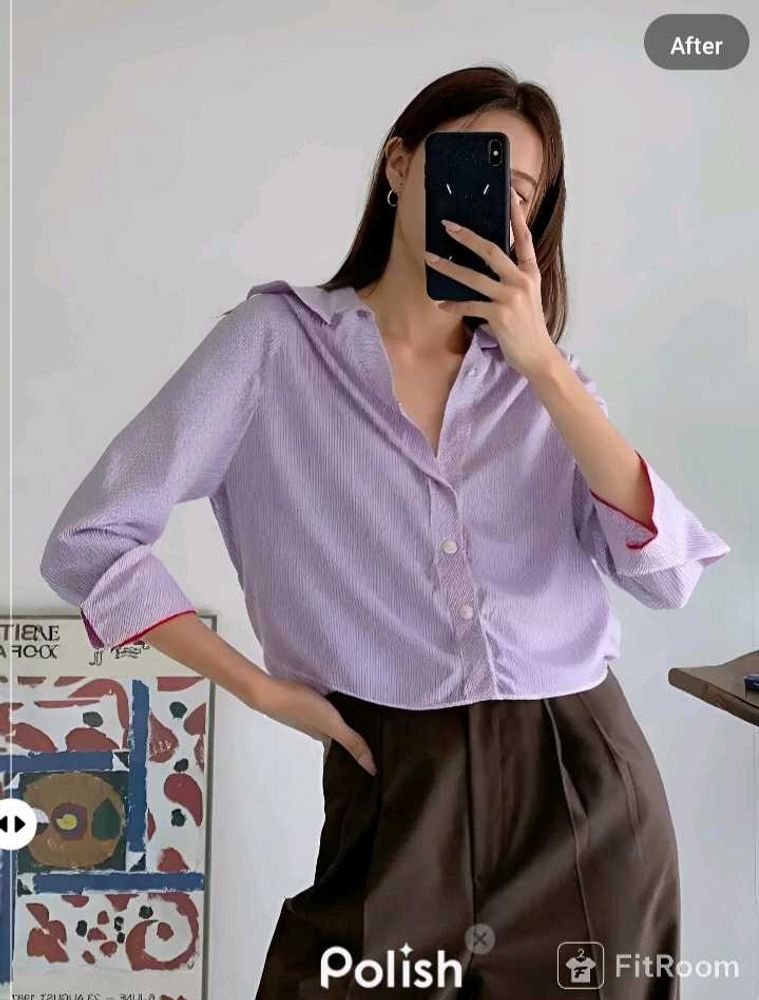New With Tag Korean Stripped Shoulder Shirt