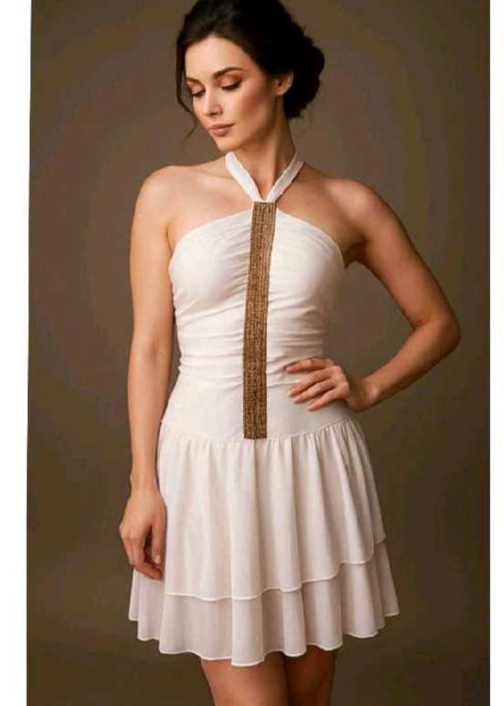 White Halter Tiered Dress