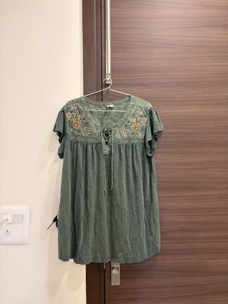 Embroidered Green Tunic Top