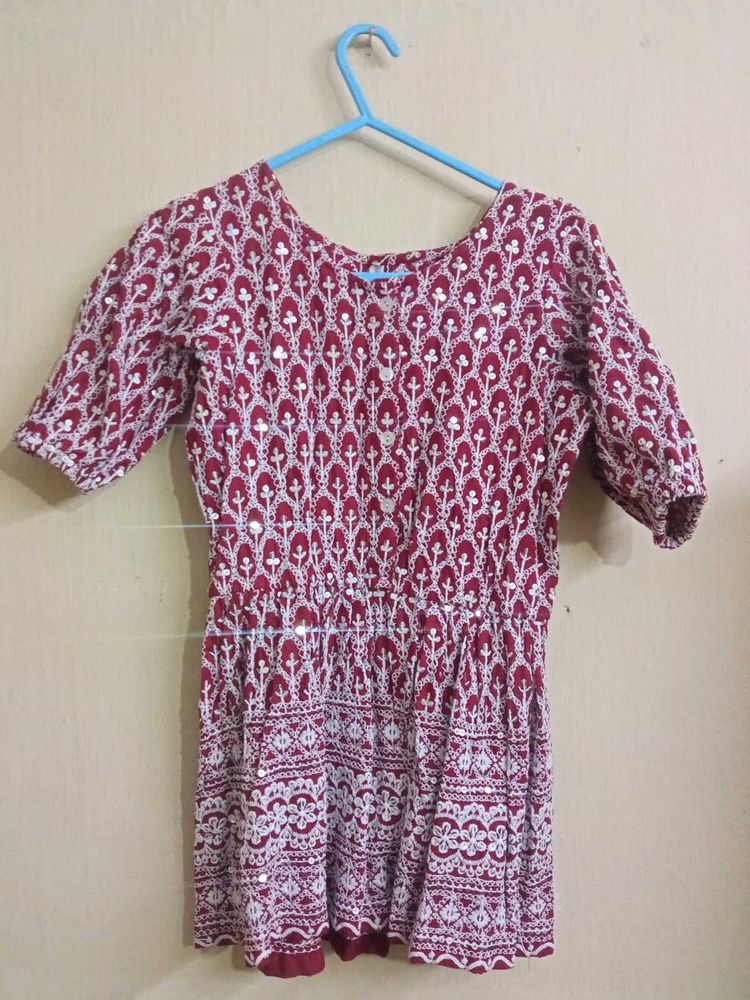 Red &amp; White Printed Dress