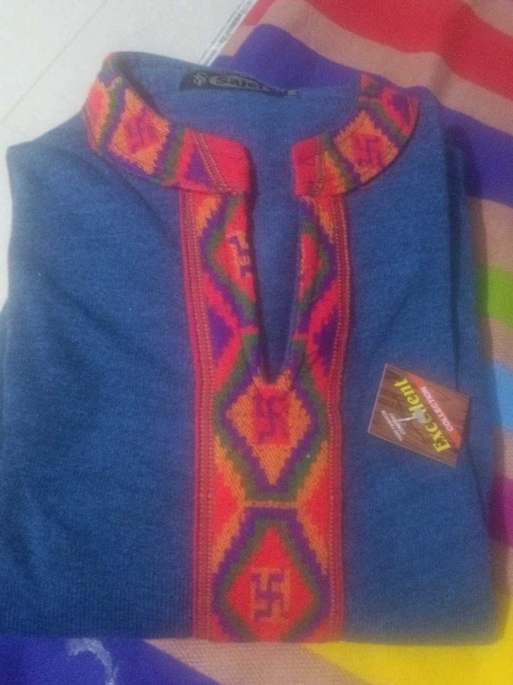 Vintage Style Embroidered Blue Tunic Top