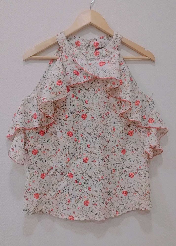 White Disty Print Halter Top
