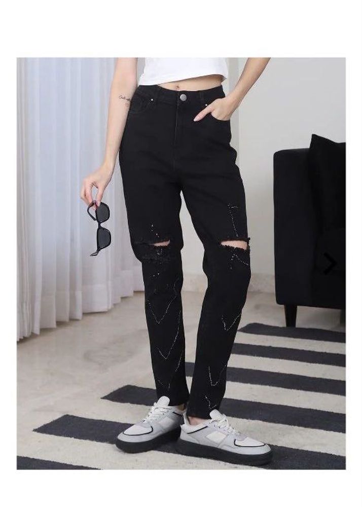 SHEIN ankle length splatter detail knee slit jeans