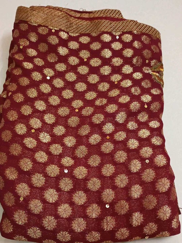 Red &amp; Gold Dotted Saree