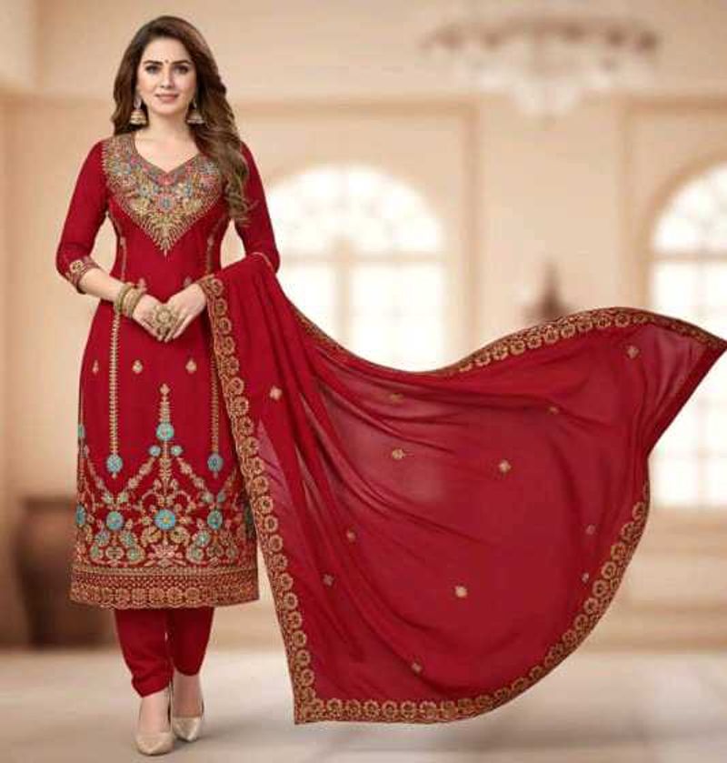 Elegant Red Embroidered Salwar Suit