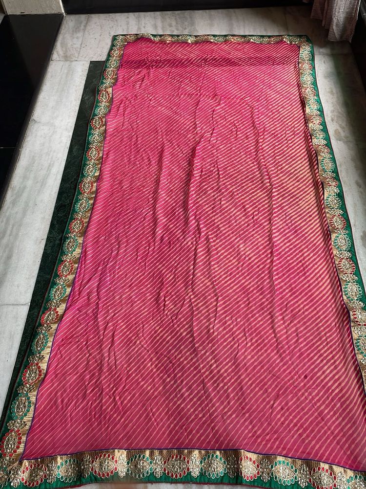 Pink Leheriya Dupatta with Embellished Border