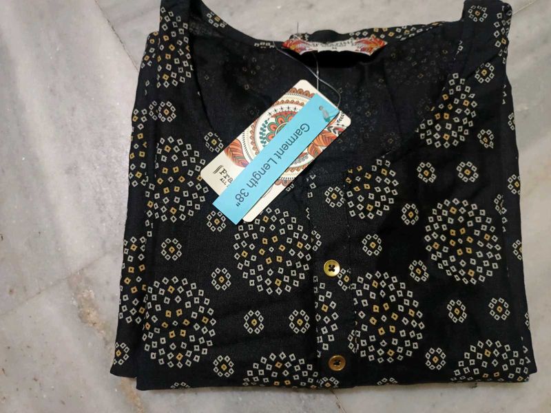 Ethnic Black Printed Straight Kurta