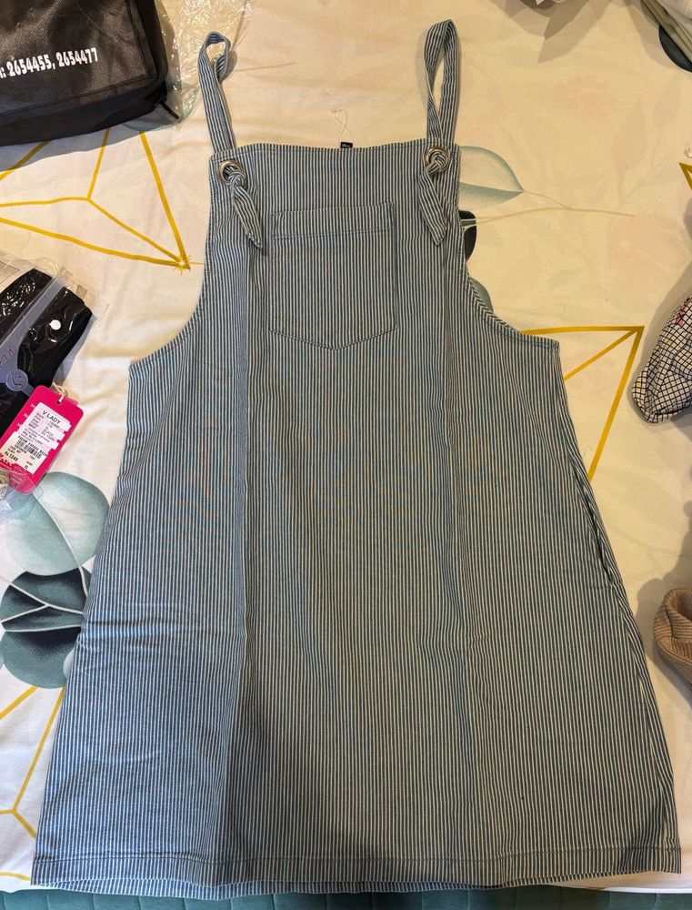 Striped Denim Overall Dress