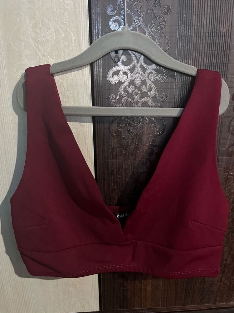Burgundy Deep V Crop Top