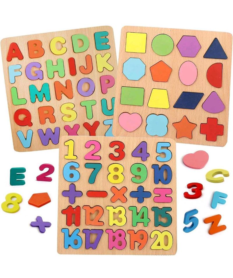 Colorful Wooden Puzzle Set Featuring 3D