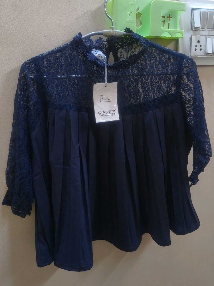 Elegant Navy Lace Top
