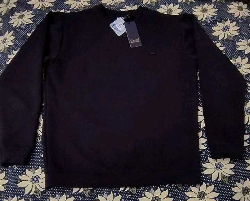 Branded Imported Black Ribbed Crewneck Sweatshirt
