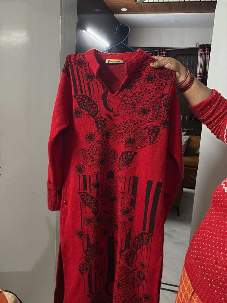 Red Printed Winter wear Kurta